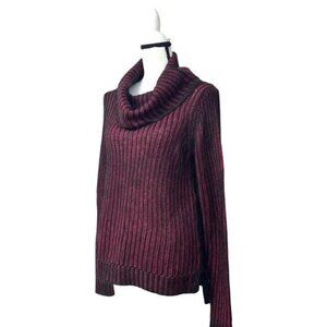 DKNY Jeans Striped Cowl-Neck Mixed Knit Tank Sweater, Syrah, M